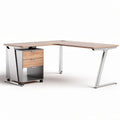 L-förmiger schreibtisch aus holz mit rollcontainer in grau 150 x 75 x 75cm
