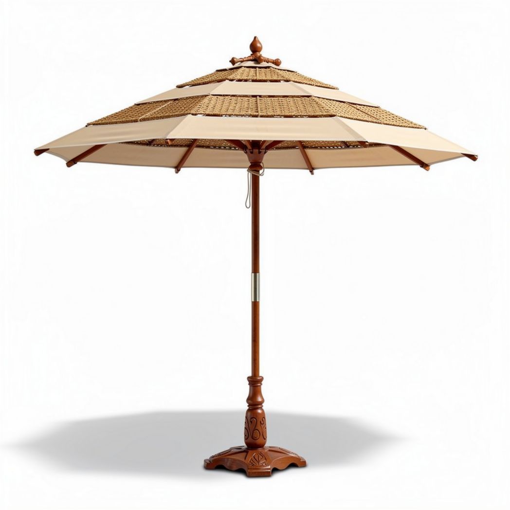 Sonnenschirm aus Holz und Polyester mit einem Durchmesser von 250 cm
