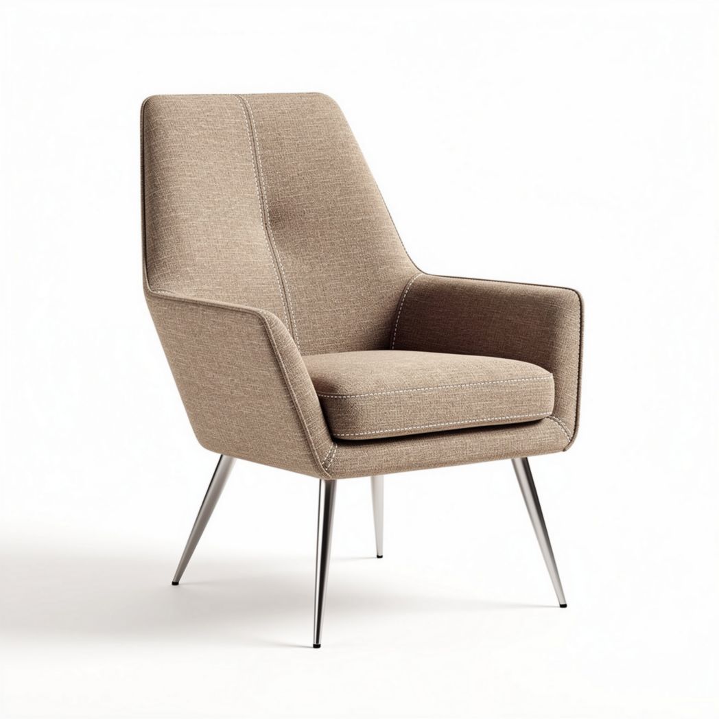 Sessel aus beige farbigem stoff mit metallbeinen 60 x 70 x 90cm