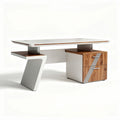 Bürotisch mit Schubladen aus Holz und MDF in Weiß und Holzmaserung 150 x 75 x 75cm