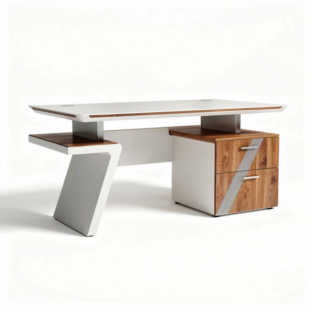 Bürotisch mit Schubladen aus Holz und MDF in Weiß und Holzmaserung 150 x 75 x 75cm