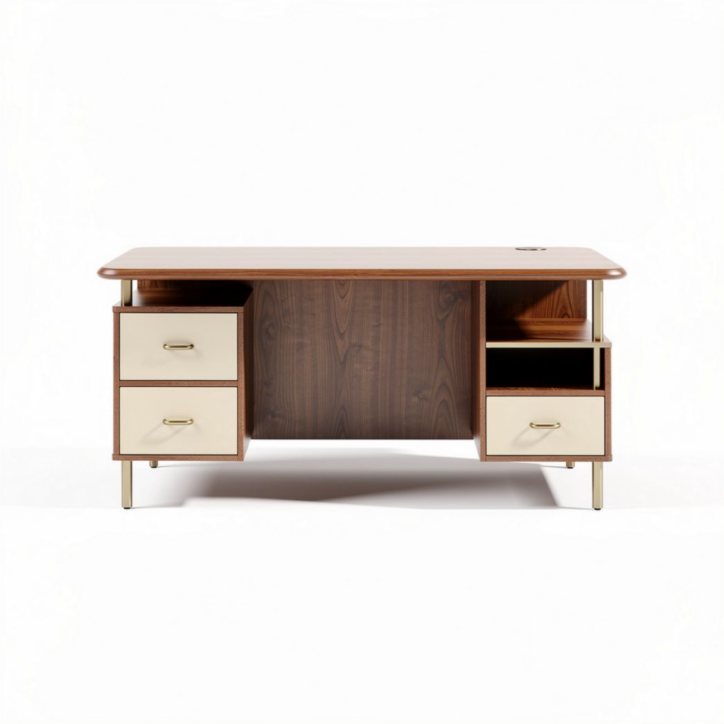 Schreibtisch aus Holz mit zwei Schubladen und offenen Fächern 120 x 60 x 75cm