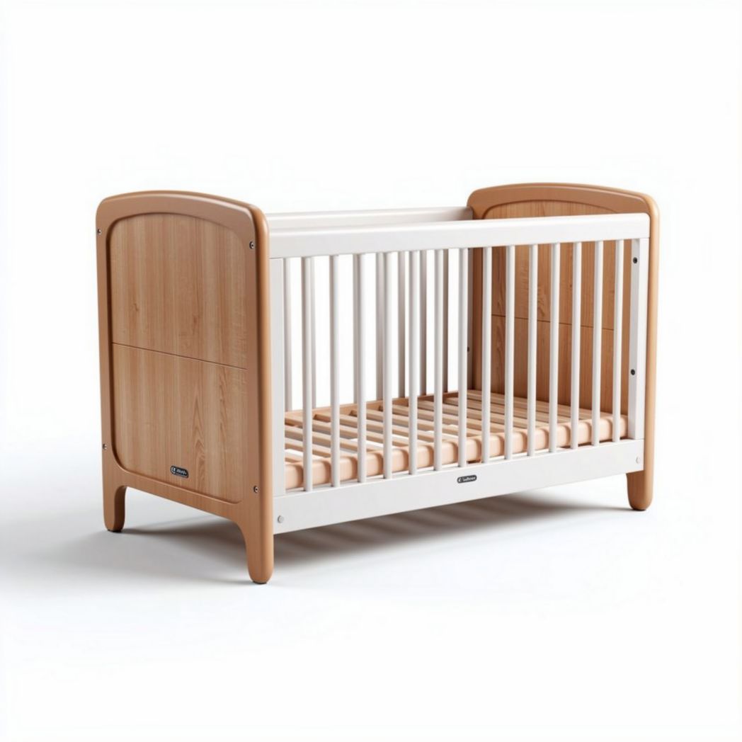 Klassisches babybett aus holz in natur und weiß 120 x 60 x 80cm