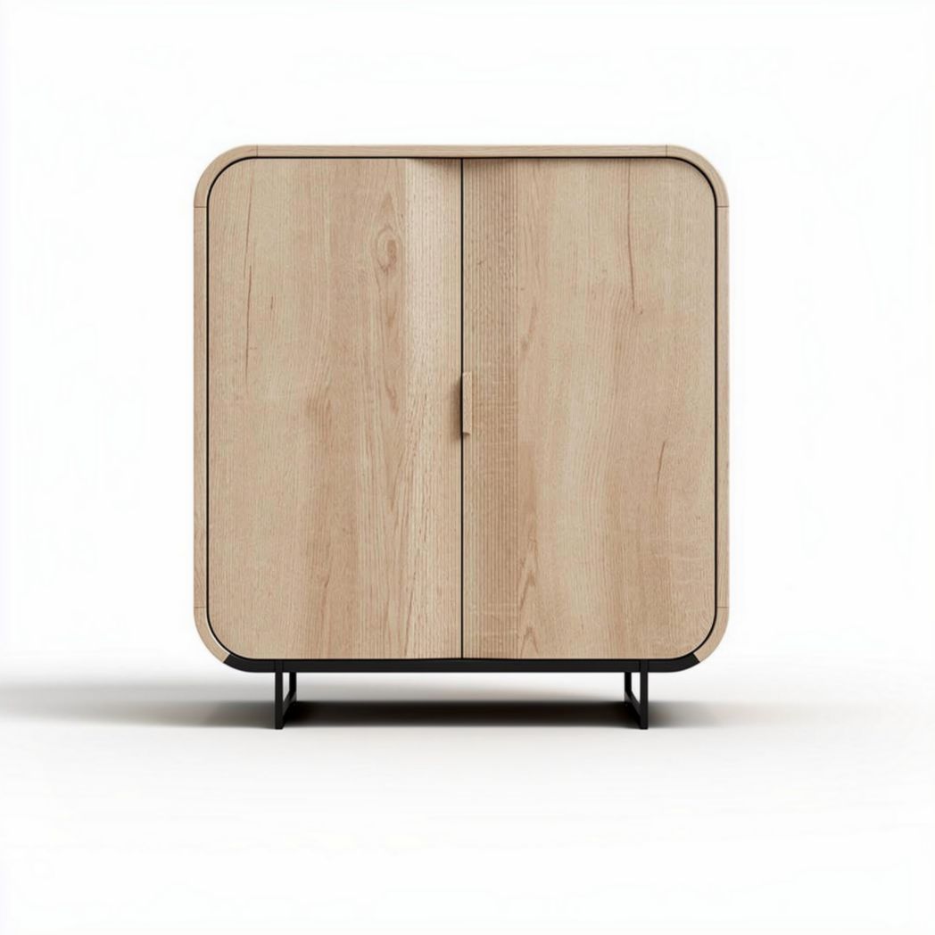 Moderner holzschrank mit zwei türen und schwarzen metallfüßen 80 x 40 x 80cm