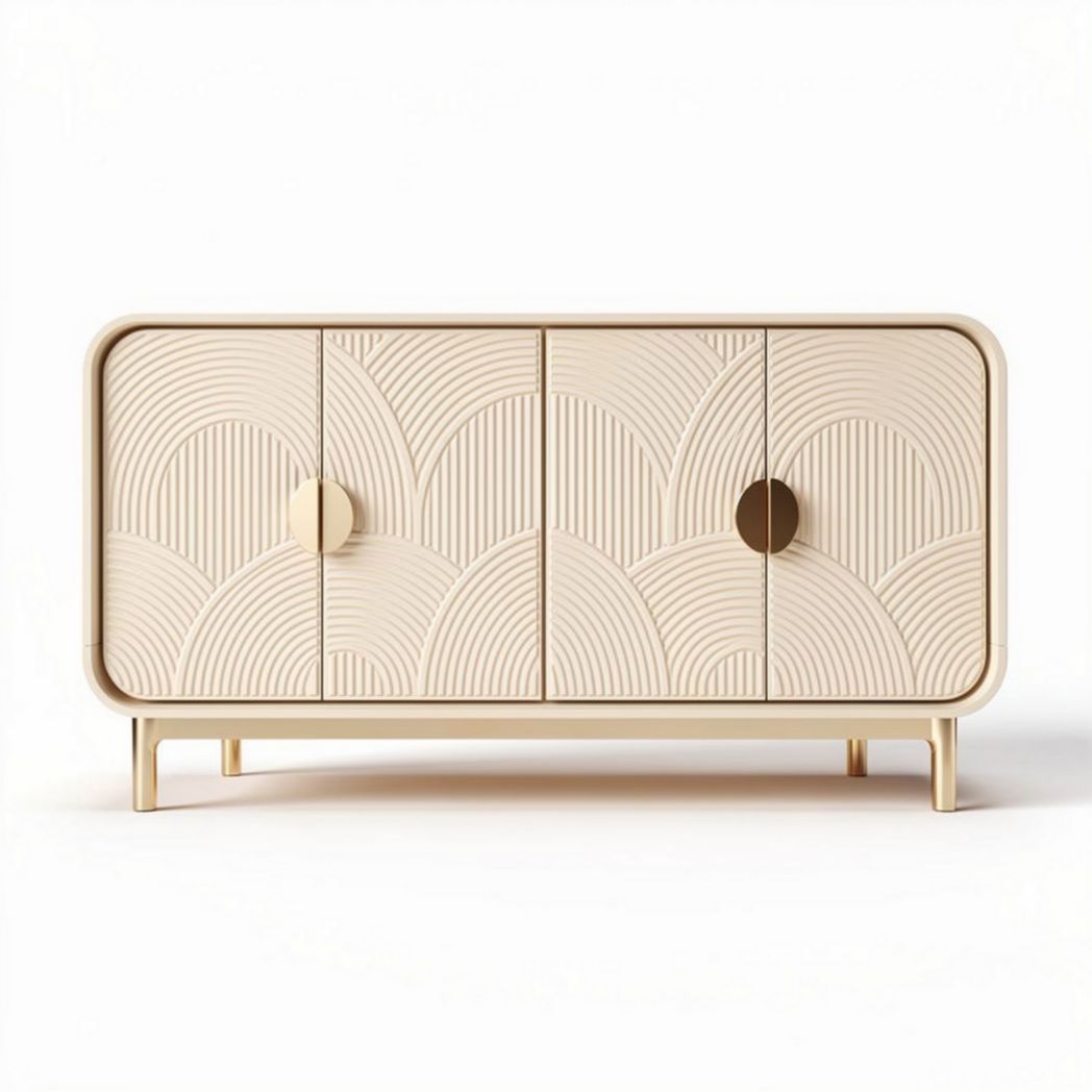 Sideboard mit kunstvollem design in beige 120 x 45 x 75cm aus holz