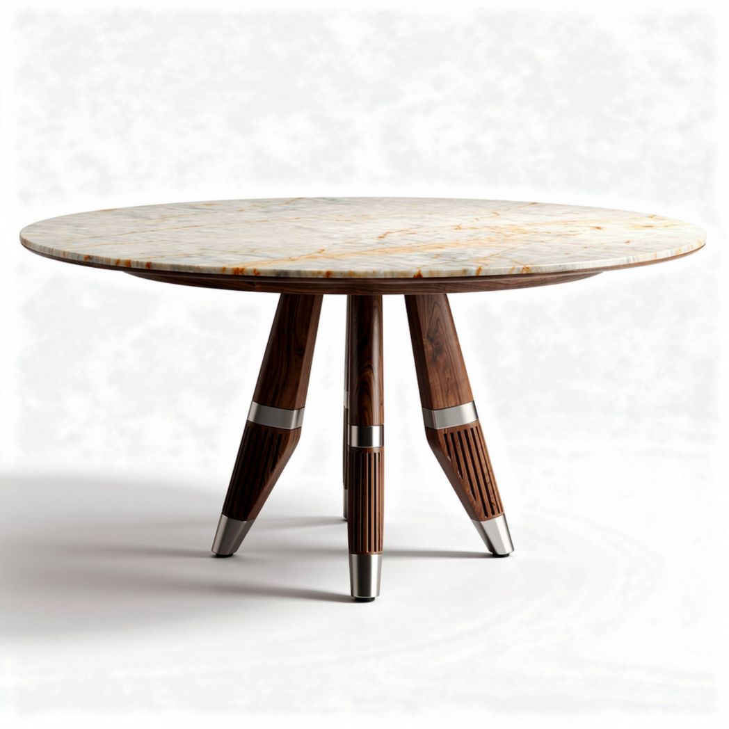 Runder esstisch mit marmorplatte und holzbeinen 120 x 120 x 75cm