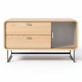Sideboard aus holz mit zwei schubladen und glastür 120 x 60 x 50cm