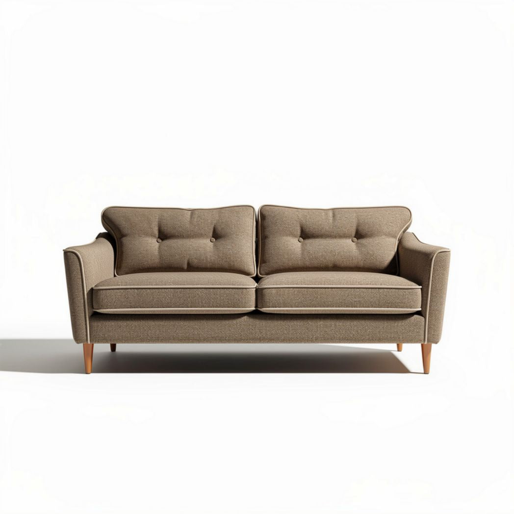 Zweisitzer sofa in braun aus stoff mit dimenssionen 180 x 85 x 85cm