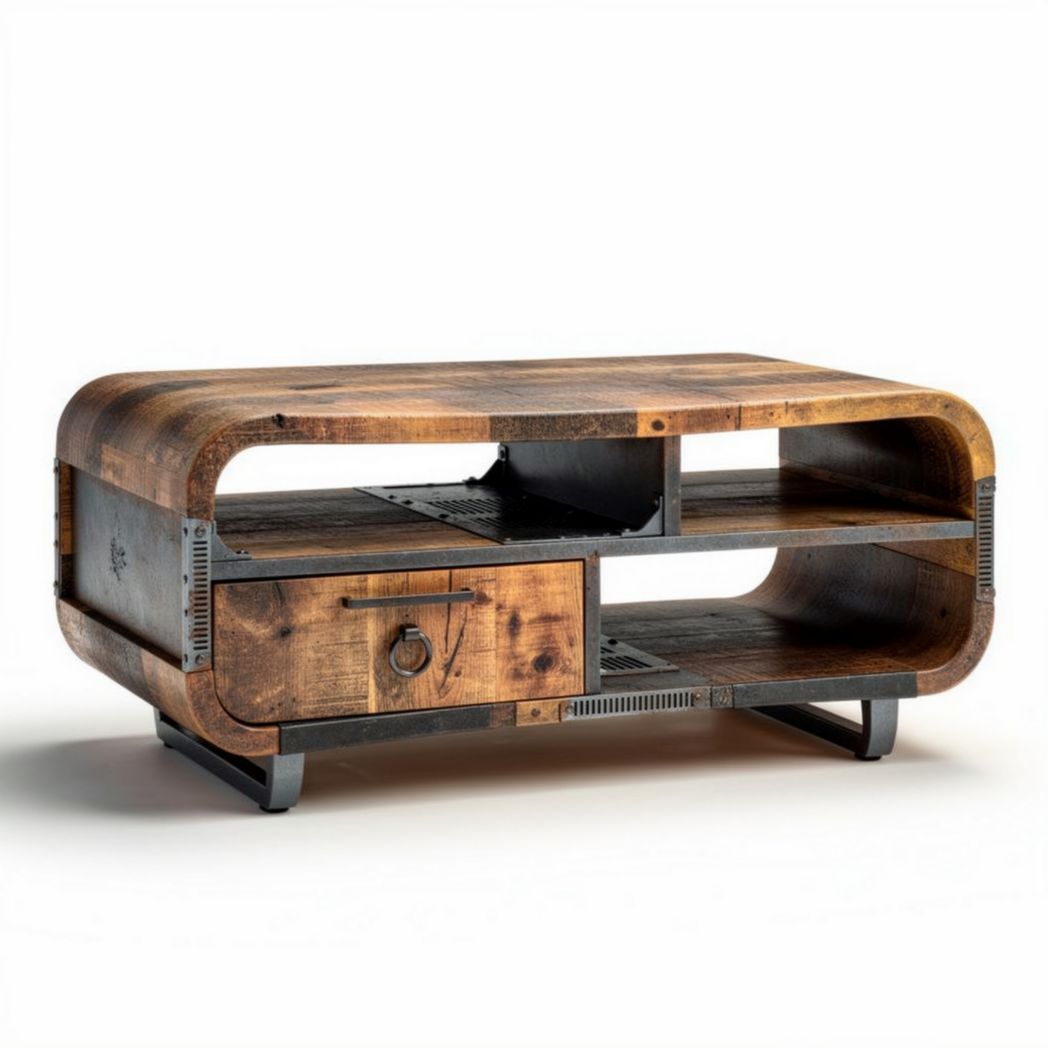 Kaffeetisch aus massivem holz mit schublade und ablagefläche 120 x 60 x 40cm